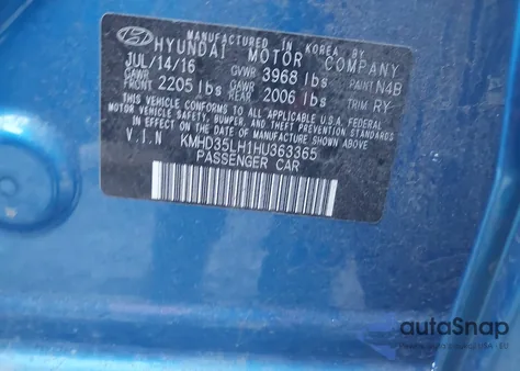 2017 Hyundai Elantra Gt из США, поврежденный, VIN KMHD35LH1HU363365